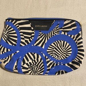 NWOT Estée Lauder Black and Blue Graphic Pouch